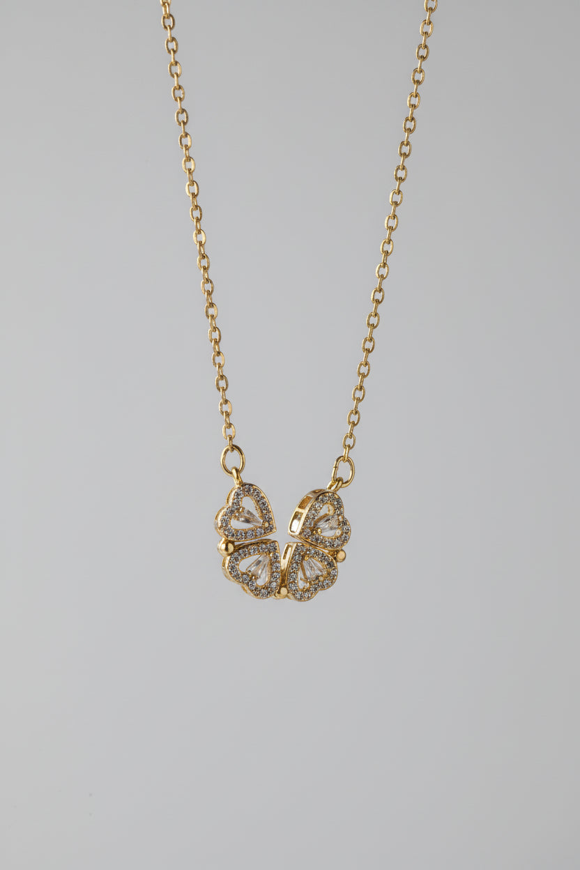 Collar de Trébol Convertible 2 en 1 – Cadena de Acero Inoxidable y Cristales Brillantes