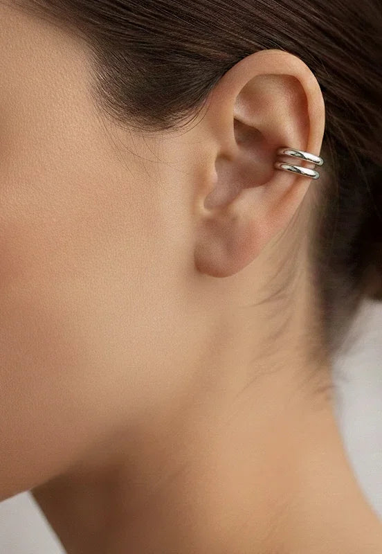 Ear Cuff Doble Banda Plateado | Acero 316L Hipoalergénico
