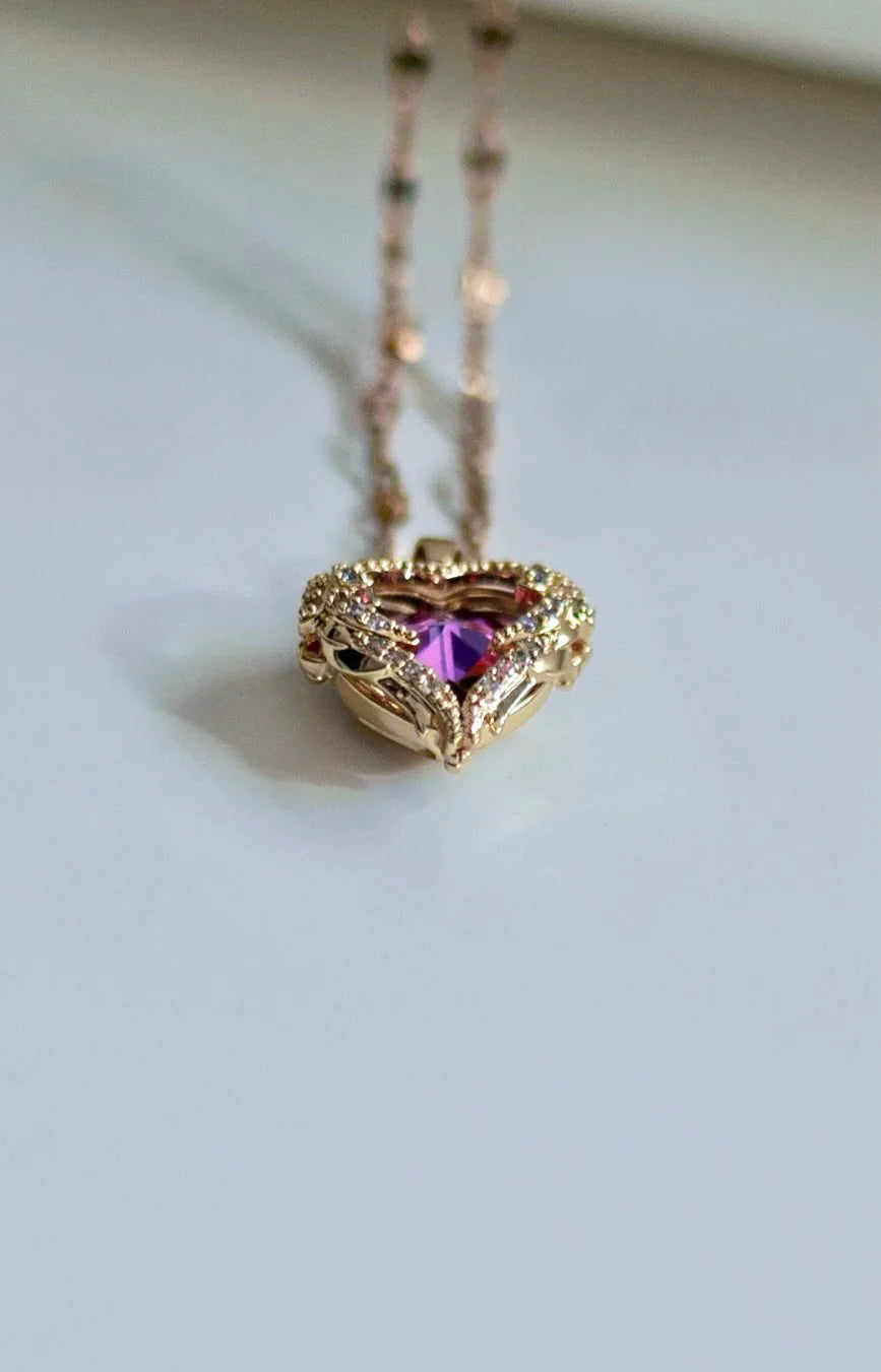 Collar Corazón Místico con Vidrio y Circonitas | Joyería en Acero Bañado en Oro 18k