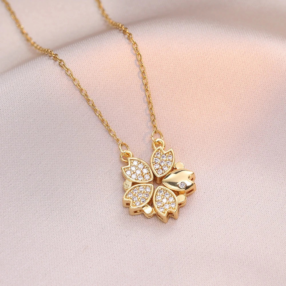 Collar Floral Convertible 2 en 1 – Cadena de Acero Inoxidable y Cristales Brillantes
