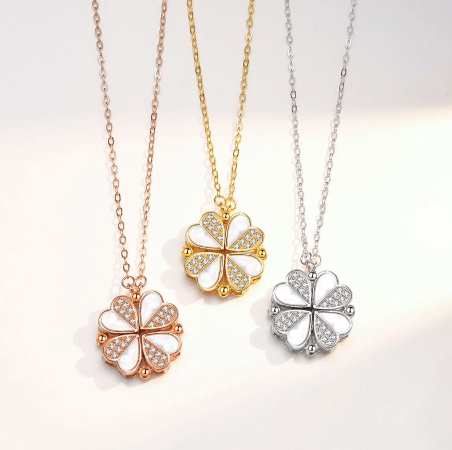 Collar de Trébol Convertible 2 en 1 – Cadena de Acero Inoxidable y Cristales Brillantes