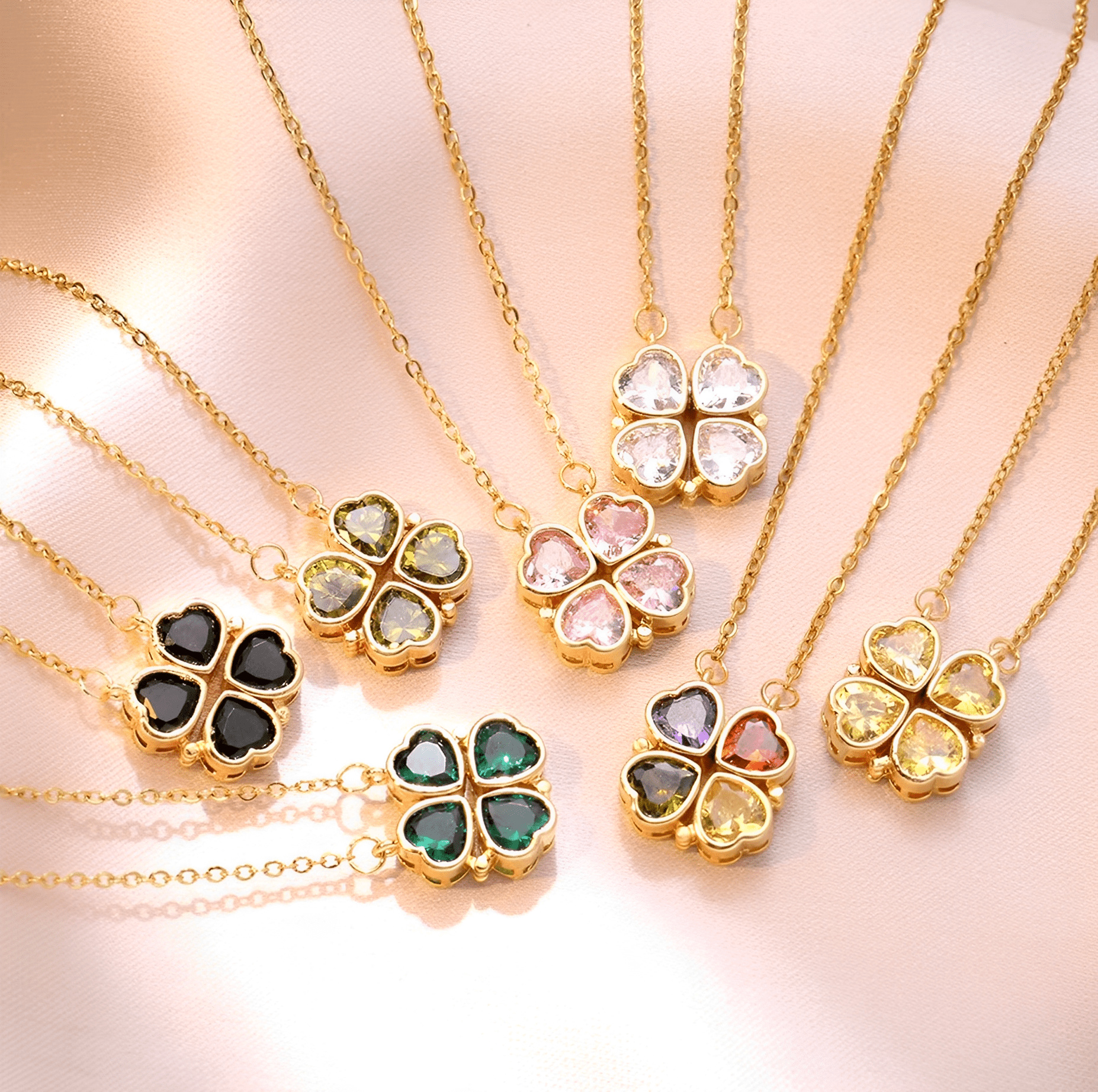 Collar de Trébol Convertible 2 en 1 – Cadena de Acero Inoxidable y Cristales Brillantes