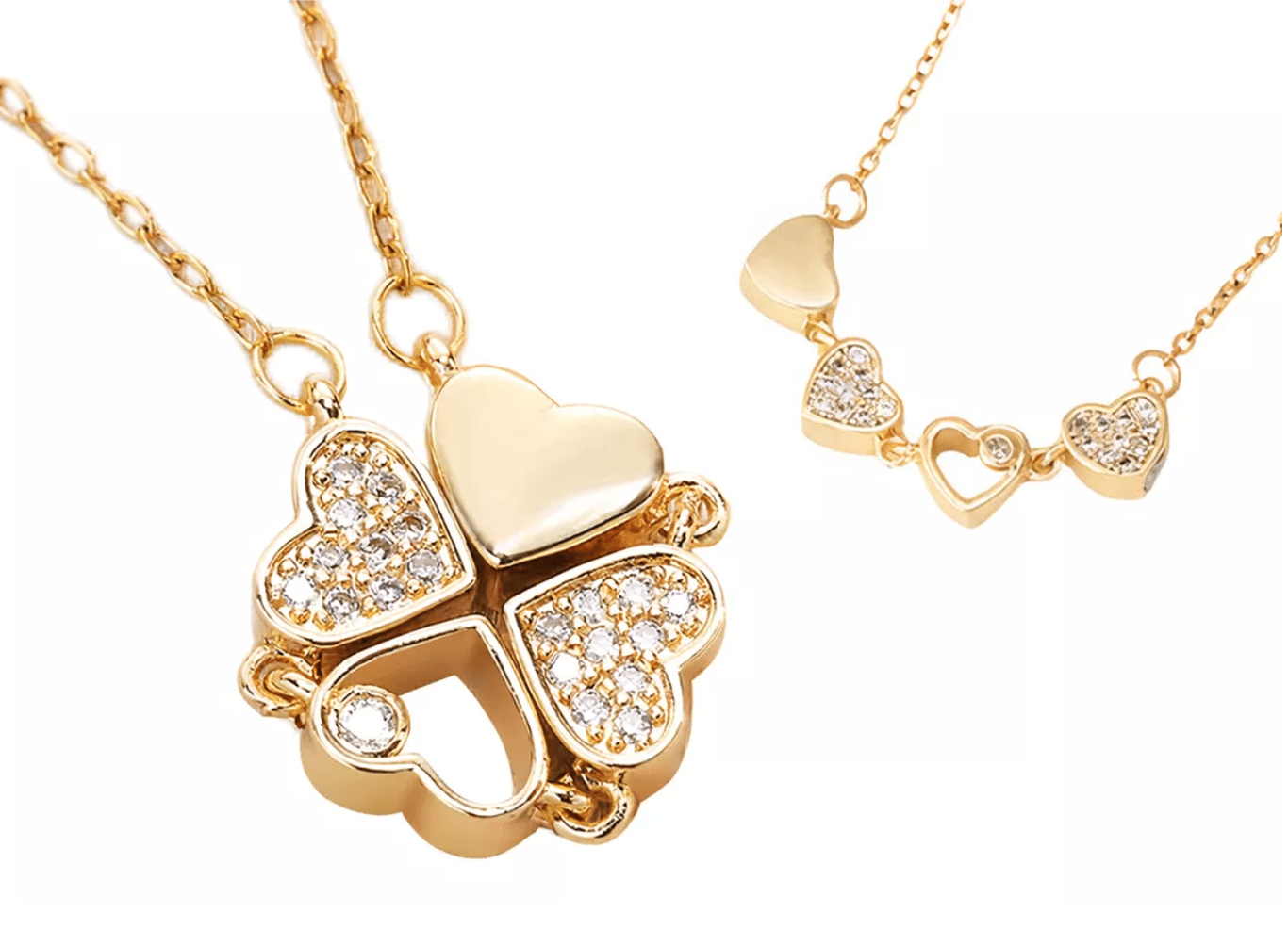 Collar de Trébol Convertible 2 en 1 – Cadena de Acero Inoxidable y Cristales Brillantes